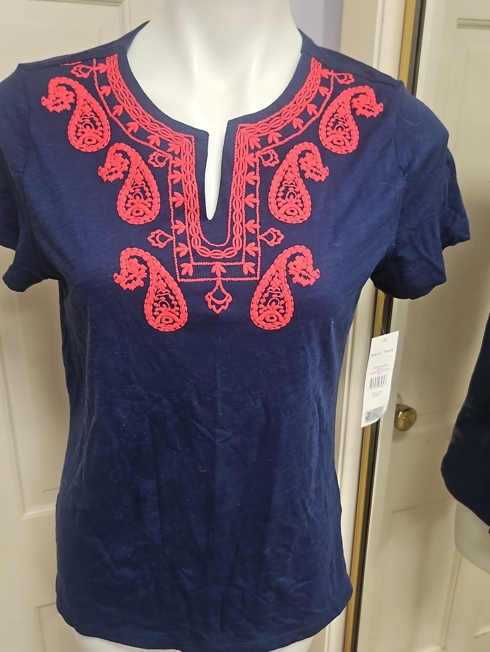 Rebecca Malone Navy Tee Red Tag Detail